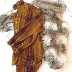 Mustard Yellow Plaid Boyfriend Fit Button Up